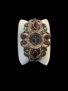 Strada Austrian Crystal Bracelet Watch with Red & Green Stones
